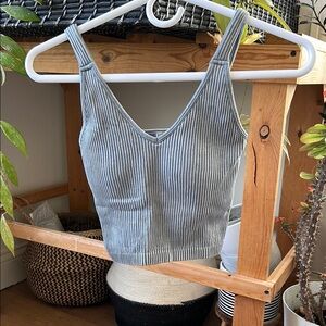 Gray Ribbed Women's Top